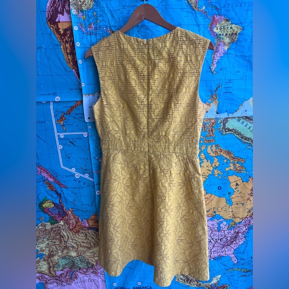 J. Crew Textured Mustard Yellow Sleeveless Fit-and-Flare Dress - Picture 2 of 9